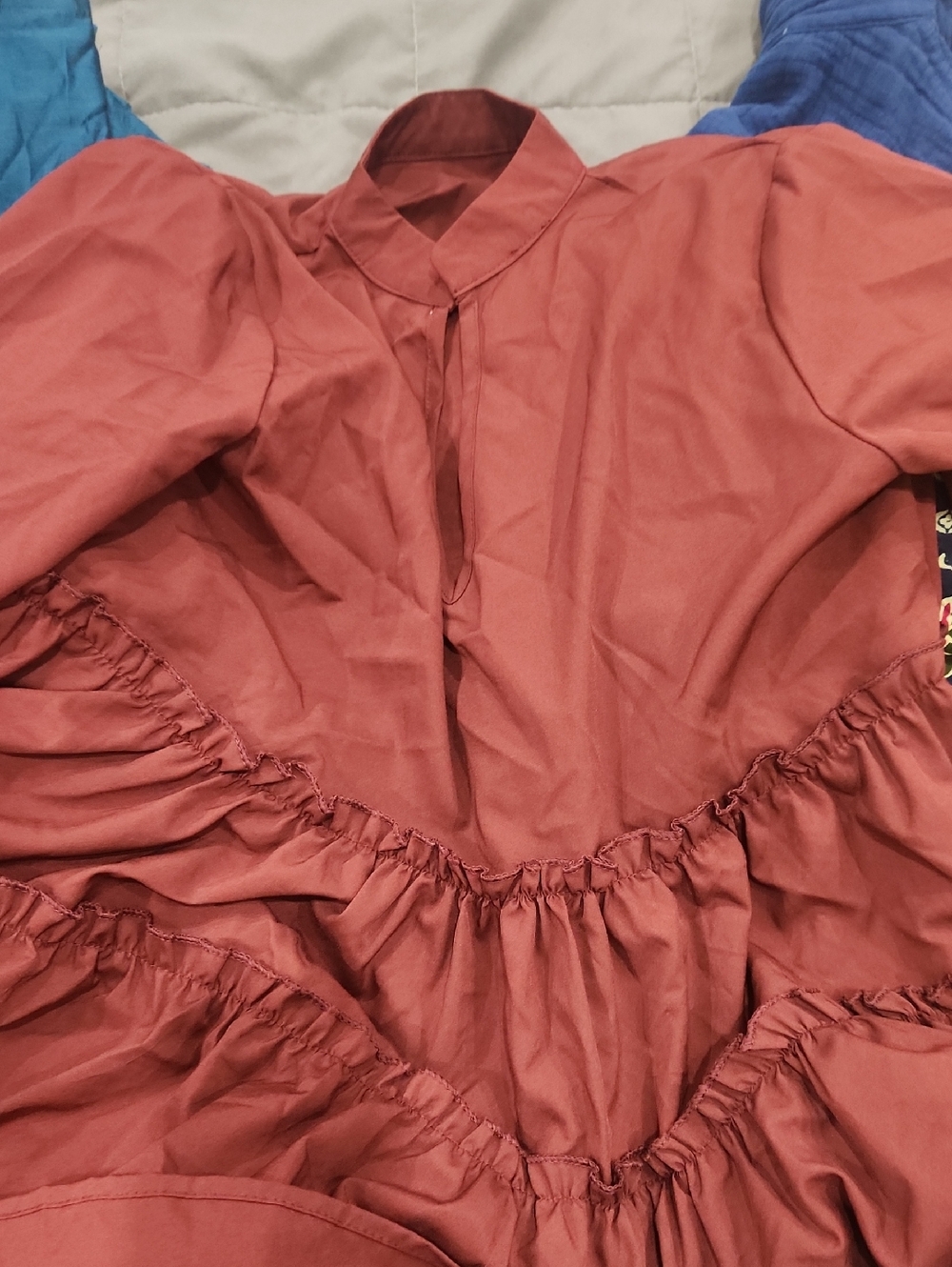 Rust Red Peasant Style Midi Dress